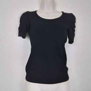 INC Petite Black Puff Sleeve Sweater Top Womens Small Rayon Nylon Knit Pullover‎